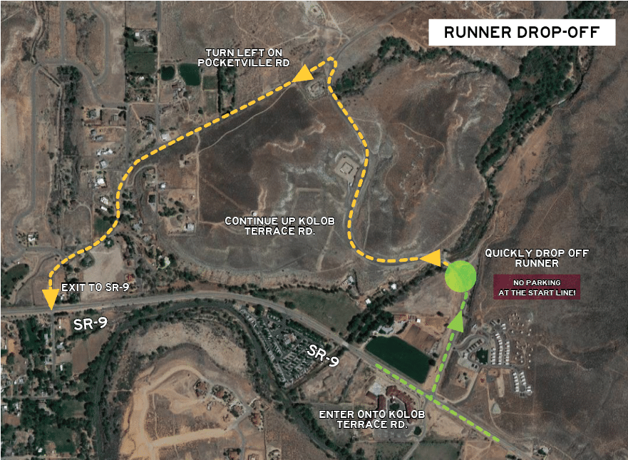 2022 Zion Runner Dropoff Map map of runner drop-off area n Kolob Terrace Rd off of SR-9