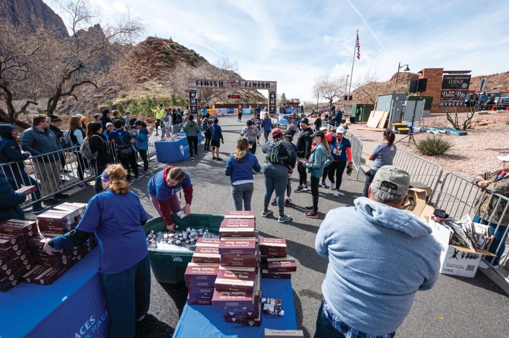 finish line boxes with snacks at the finish line