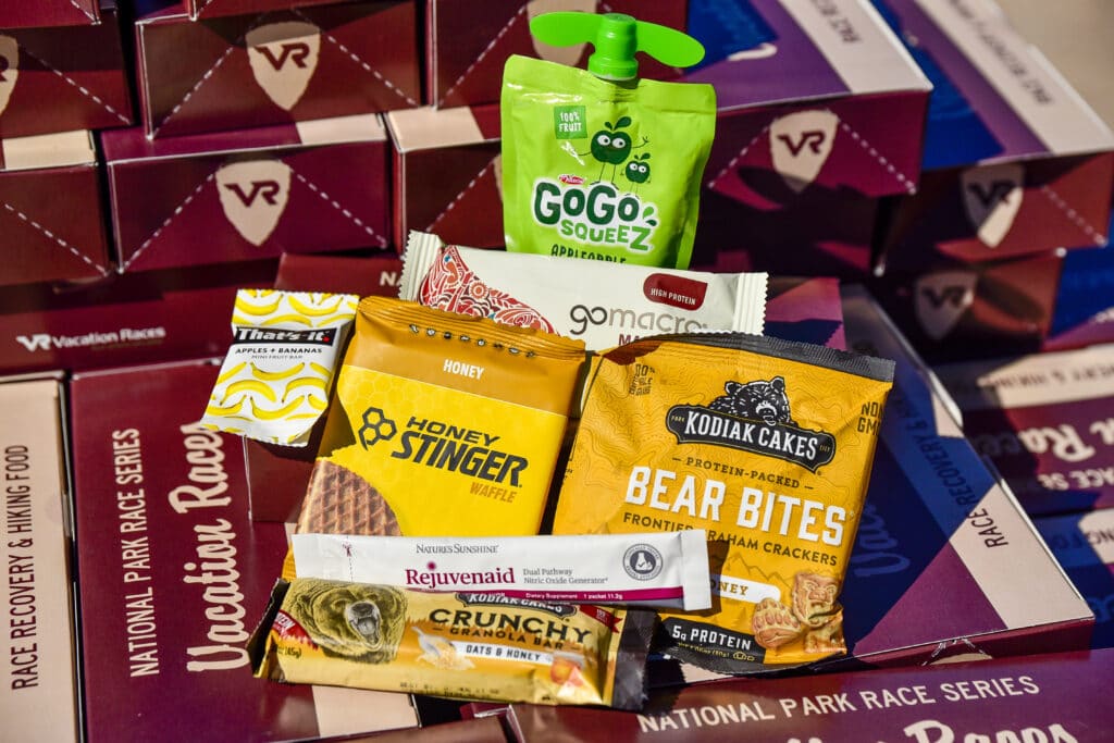 example finish line recovery box with nutritional snacks