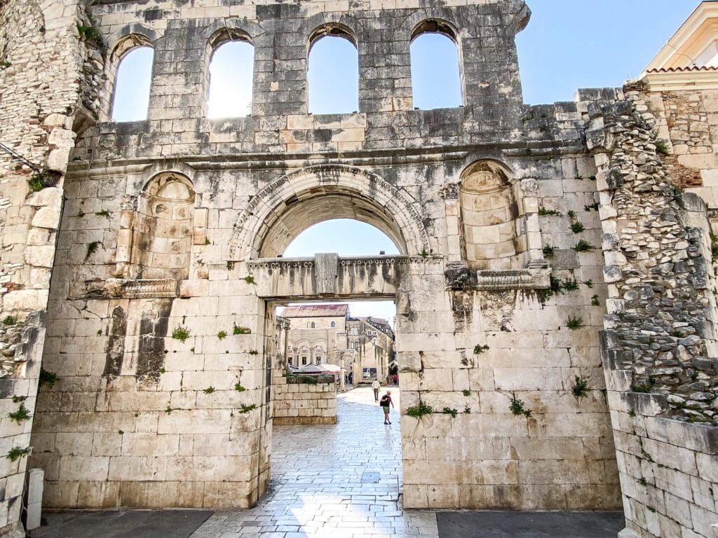 The front facade of some stone ruins