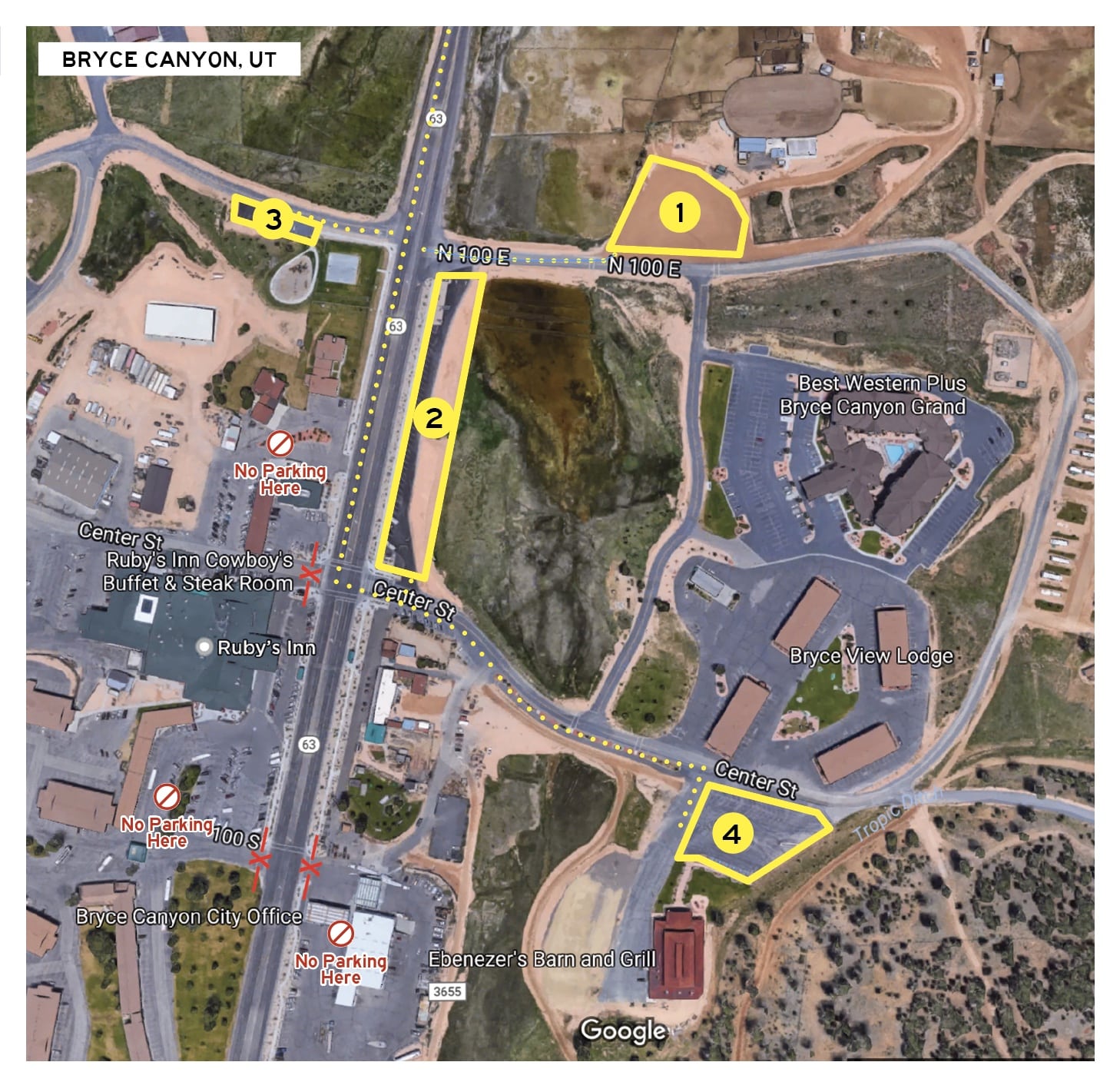 Aerial map of parking lots nearby the