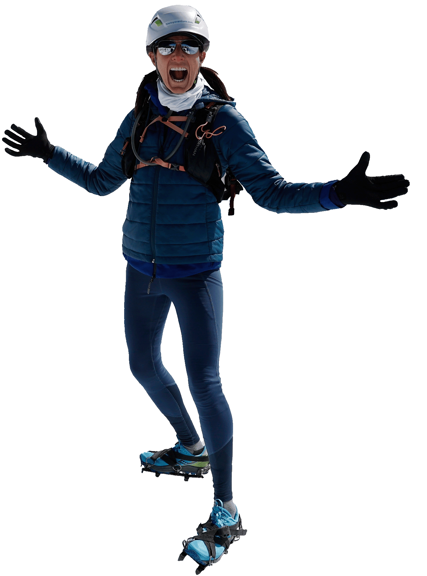 Solo-woman-Patagonia Woman in ice trekking gear posing for the camera