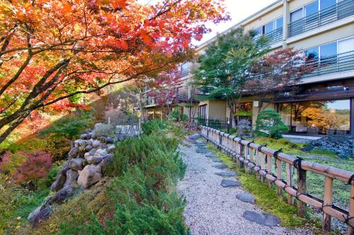 Stone pathway outside a hotel in Nikko Japan