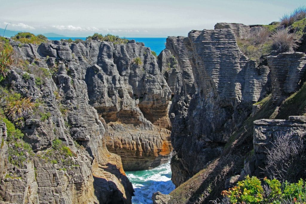 The Punakaiki pancake rocks of New Zealand's coast