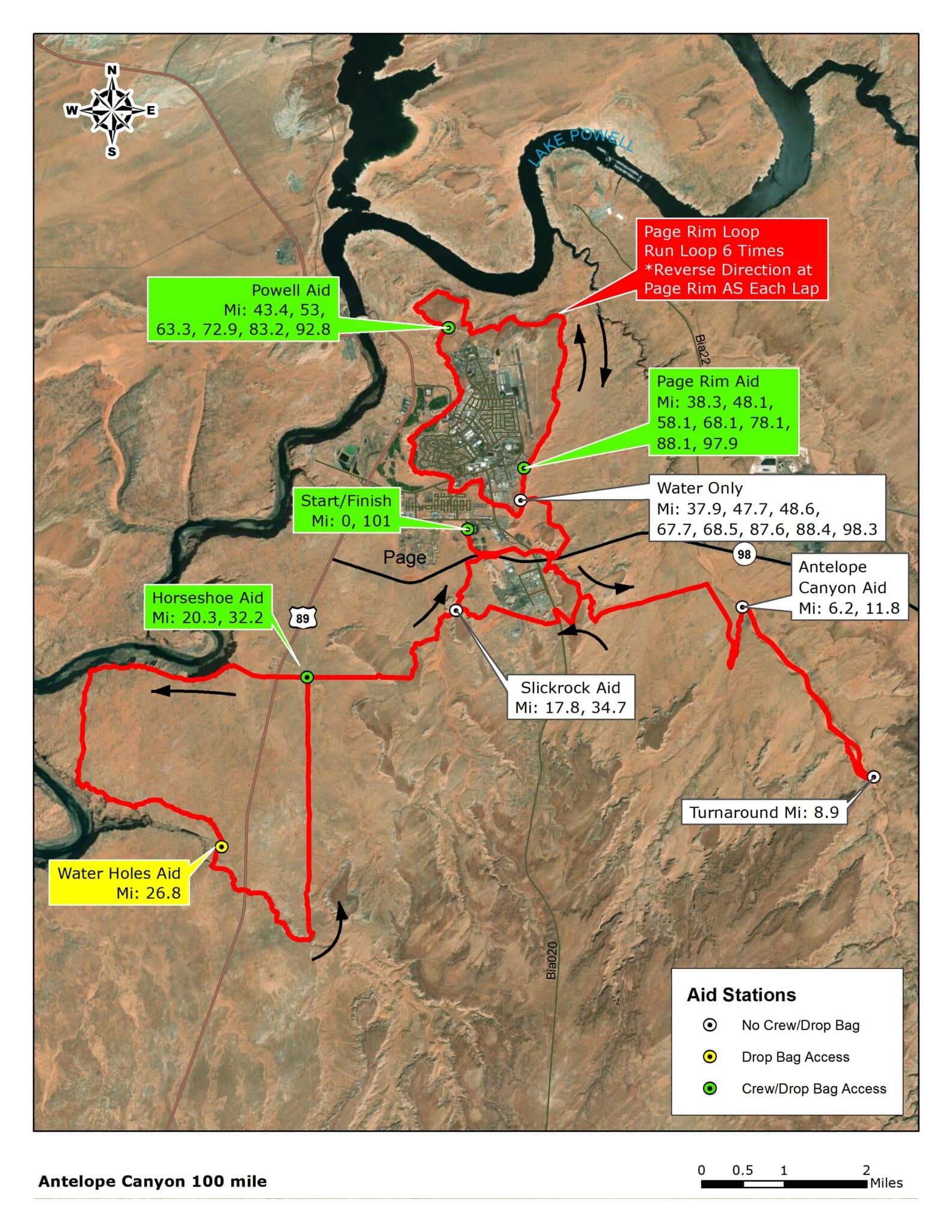 2023-AC_100mi Course Map for the Antelope Canyon Ultras 100 Mile Course