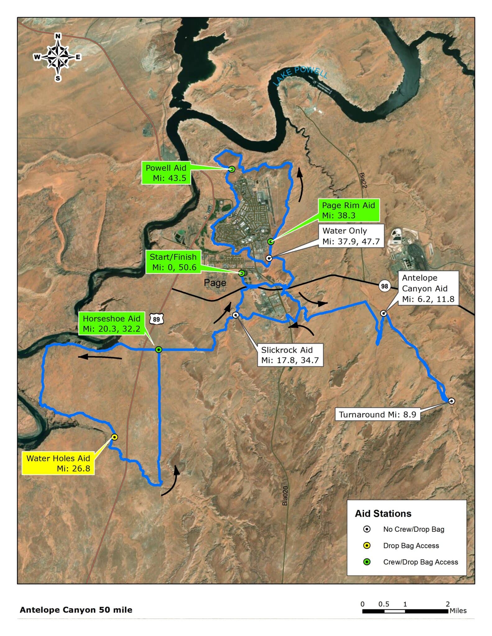 2023-AC_50mi Course Map for the Antelope Canyon Ultras 50 Mile Course