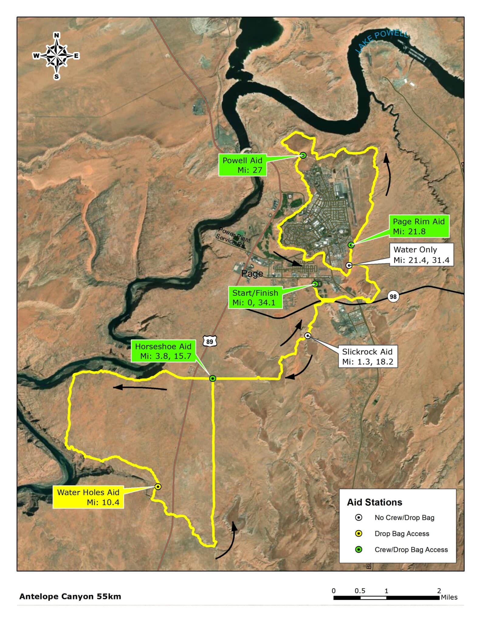 2023-AC_55km Course Map for the Antelope Canyon Ultras 55K Course