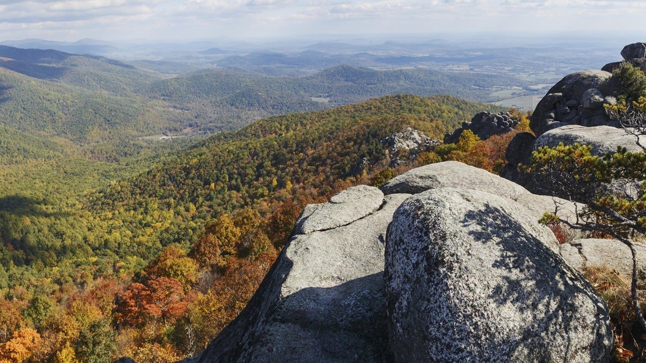Tree covered hills of Shenandoah from a rocky vista