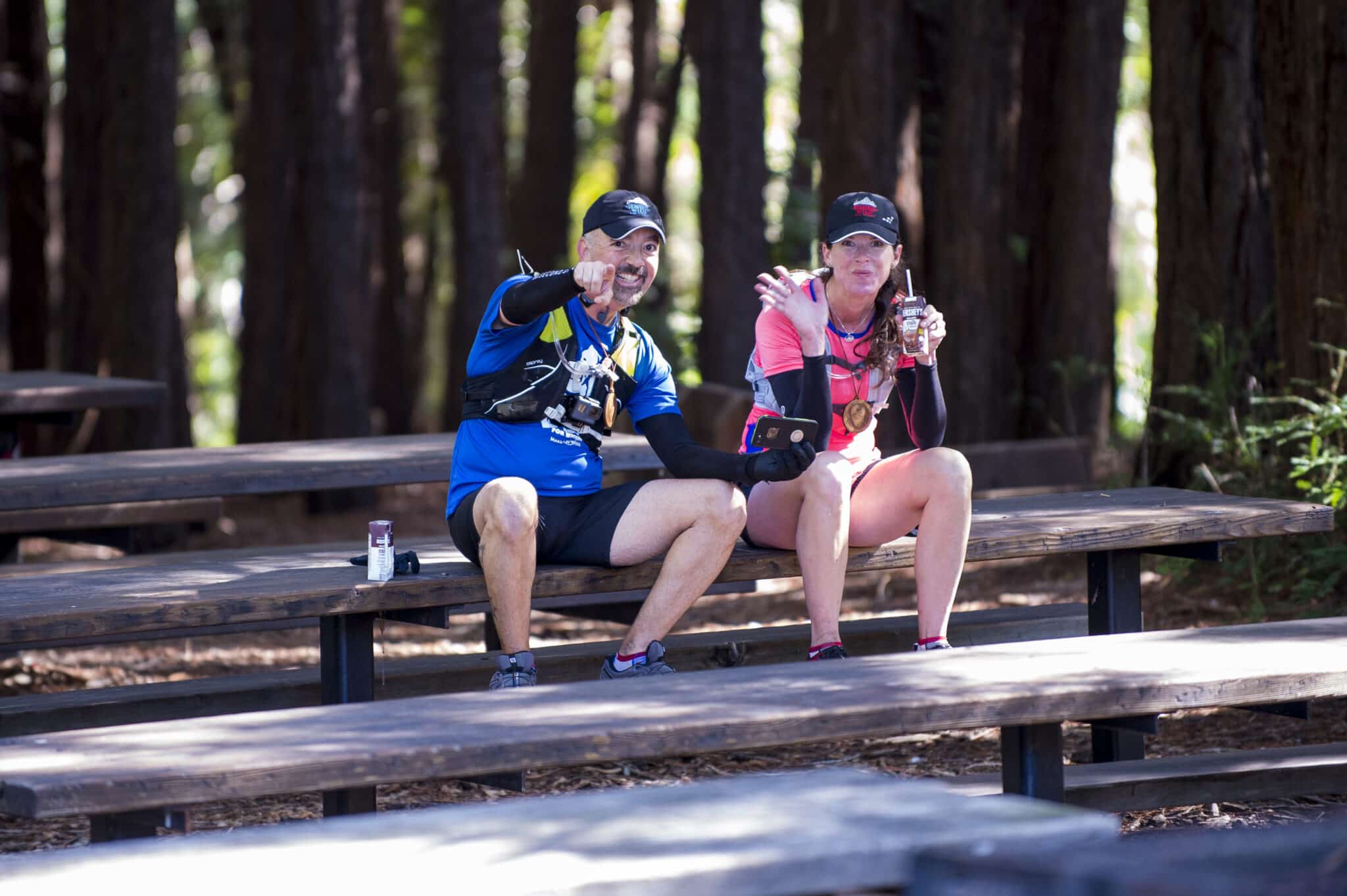 Vacation Races runners Smile for the camera as they enjoy a post-race snack