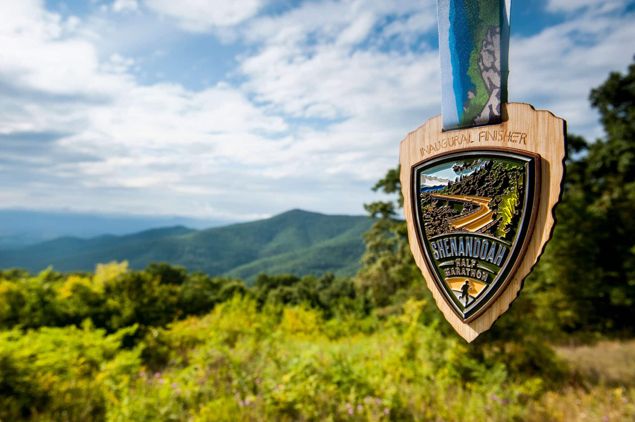 The inaugural finisher medals from Vacation Race's Shenandoah Half Marathon
