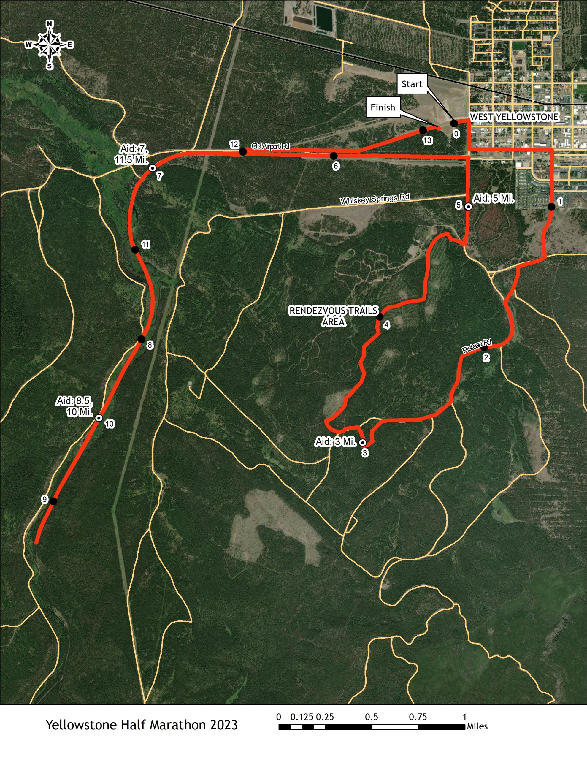 YellowstoneHalf_2023 Course map for the 2023 Yellowstone half marathon