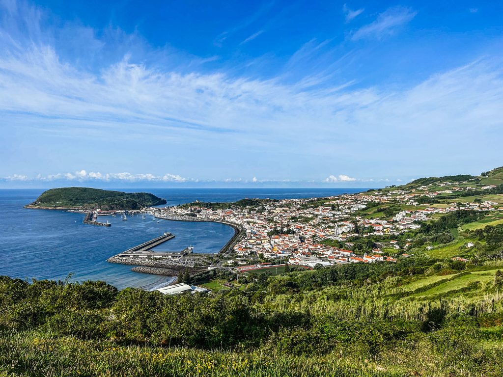 Portugal the Azores town of Horta under blue skies at the Global Adventures all-inclusive running trip