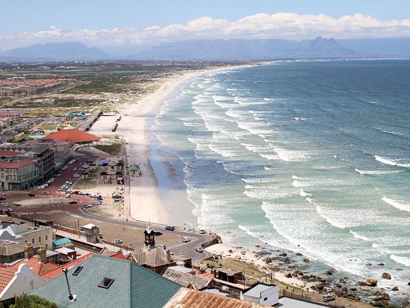 View of the aqua waves if Muizenberg, where we'll surf on our running trip to South Africa