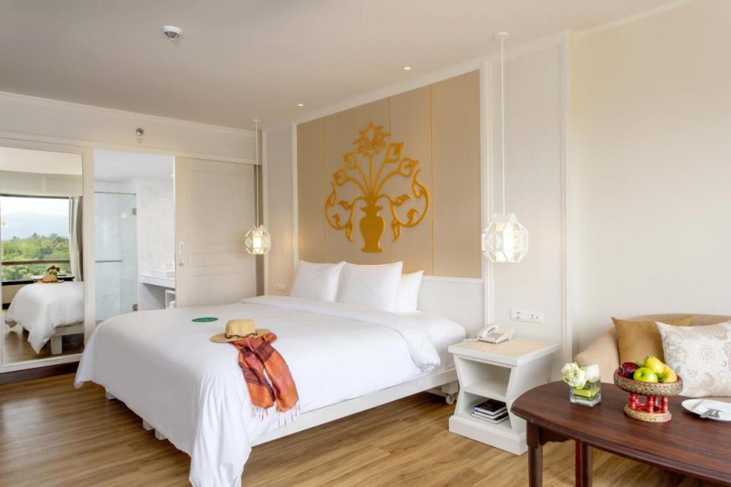 Hotel room at the Riverie hotel